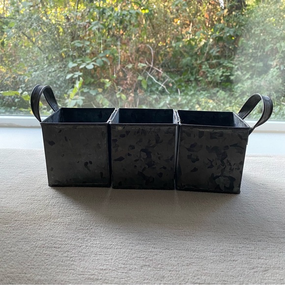 Metal Container 3 Sections Kitchen Bathroom Office Organizer or Plants Floral - Picture 1 of 8